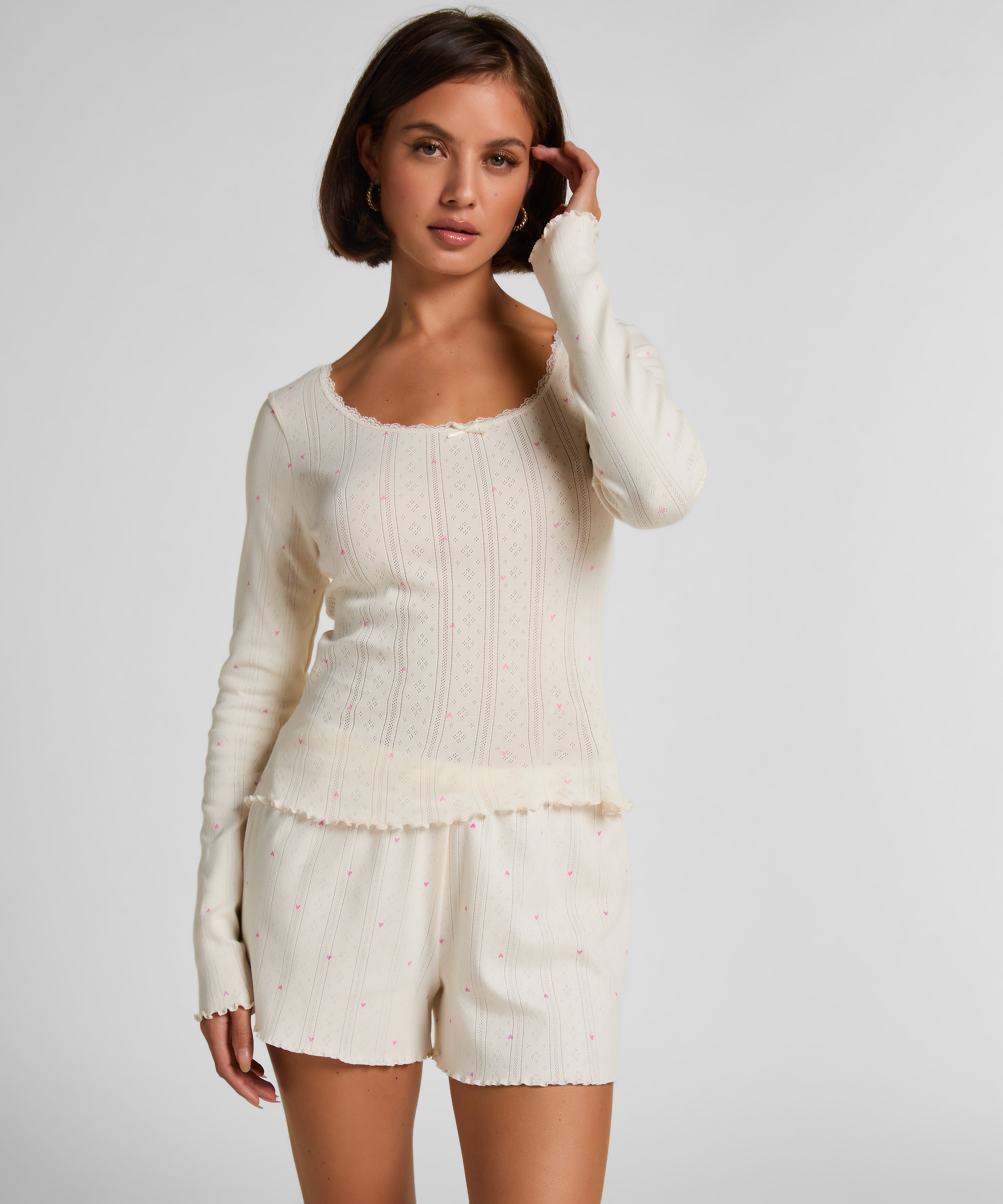 Pointelle Pyjama Top, White, main