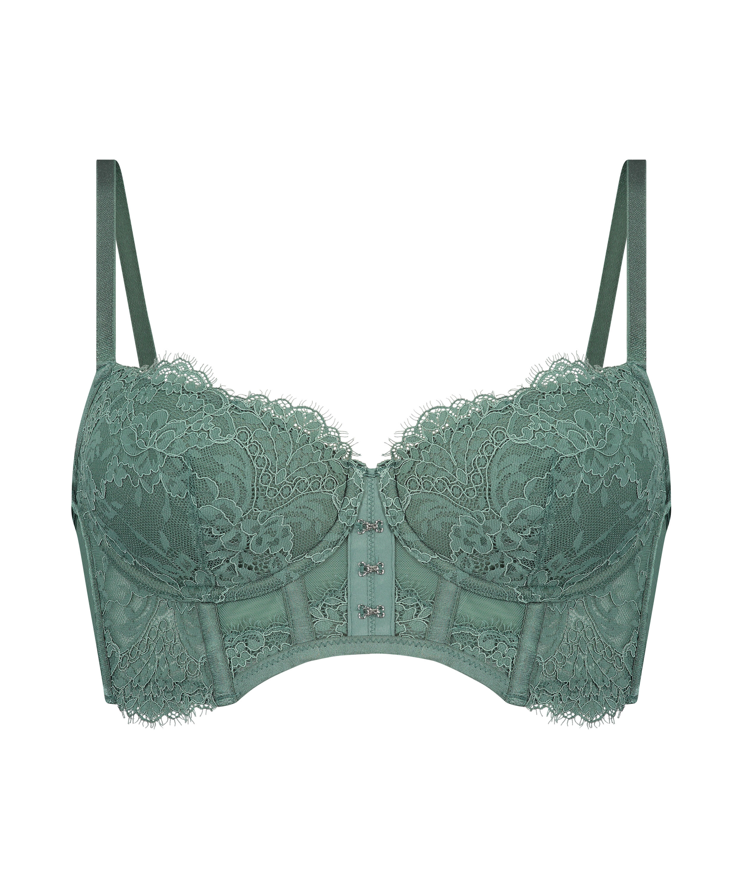 Bella Padded Underwired Longline Bra, Green