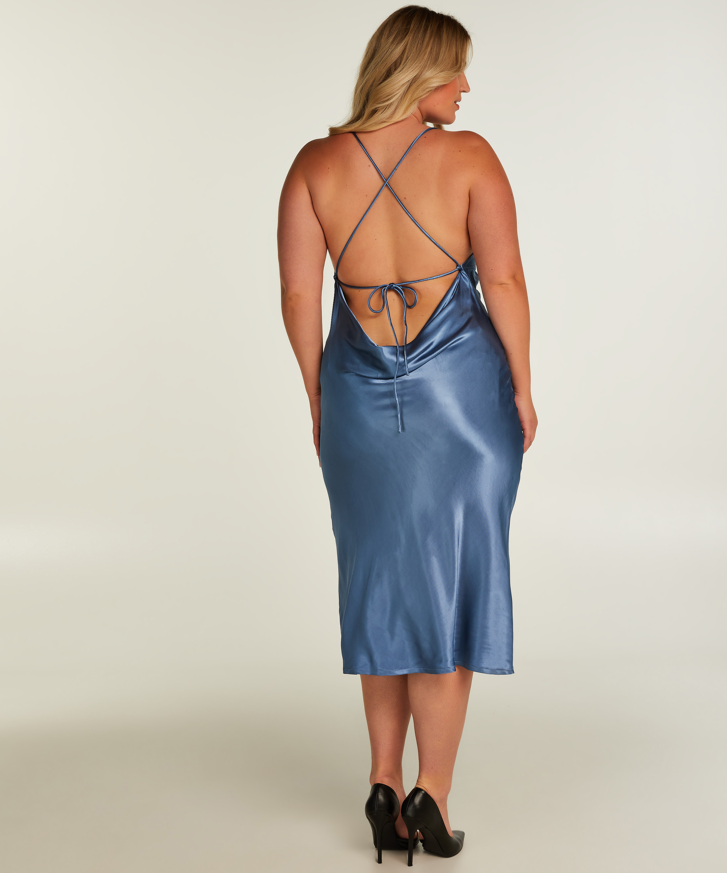 Satin Midi Dress, Blue, main