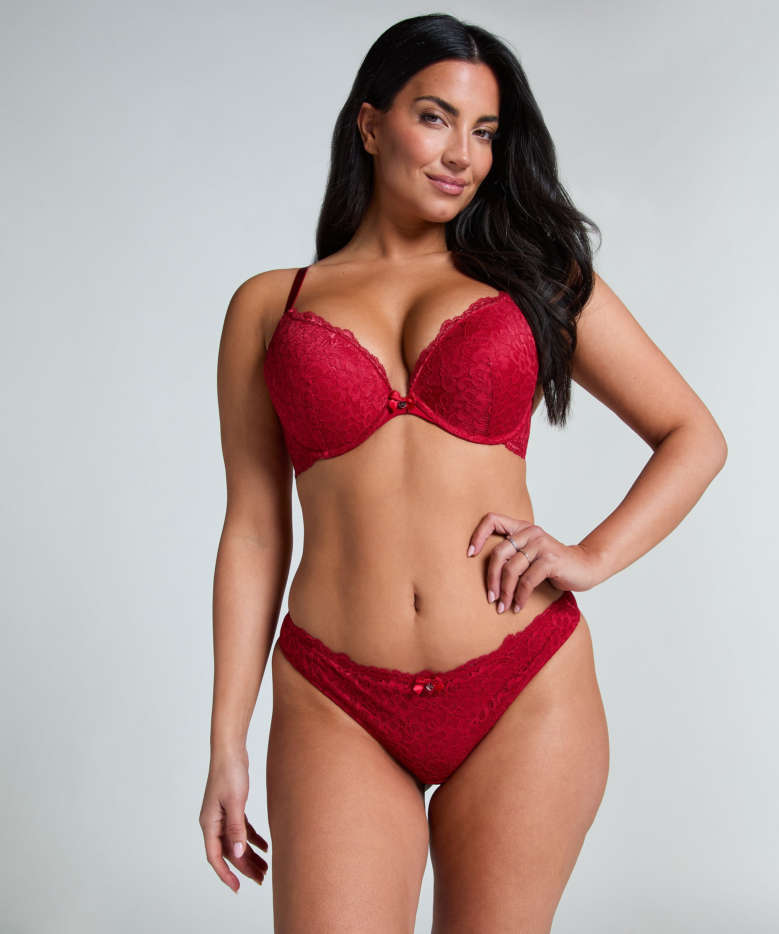 Marine Padded Push-Up Underwired Bra, Red, main