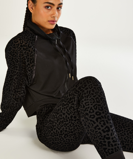 HKMX Leopard Jogging Bottoms, Black