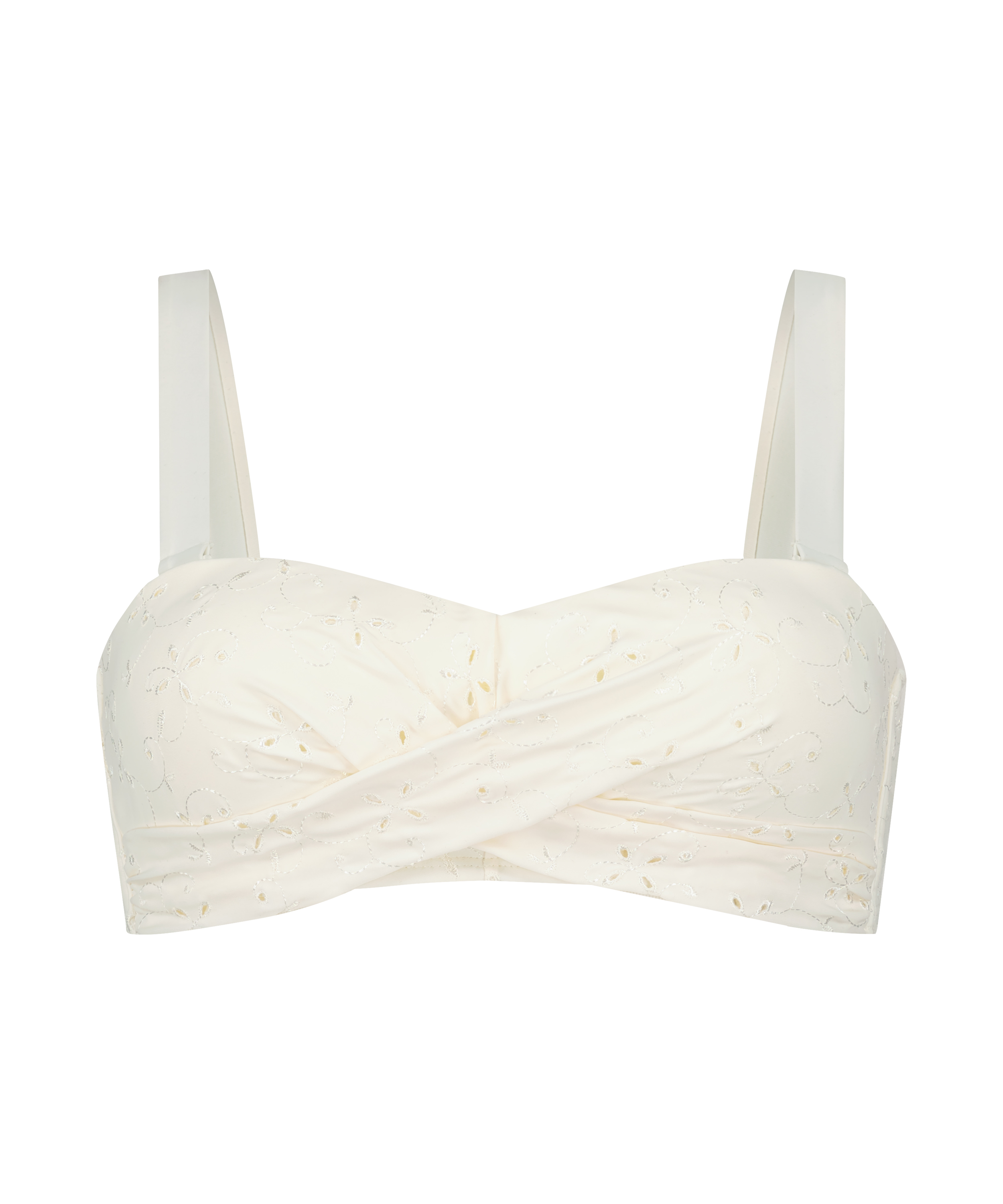 Broderie Padded Bandeau Bikini-Top, White, main