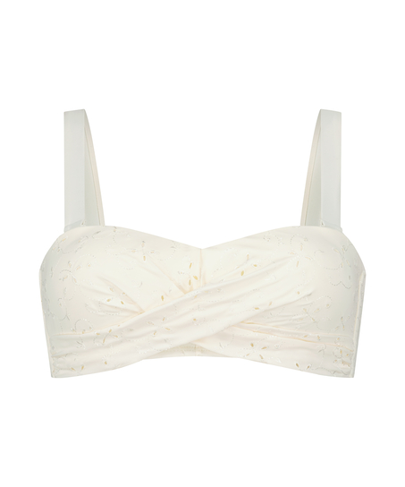 Broderie Padded Bandeau Bikini-Top, White