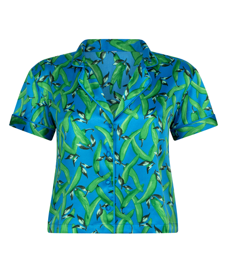 Satin Short-Sleeved Jacket, Blue