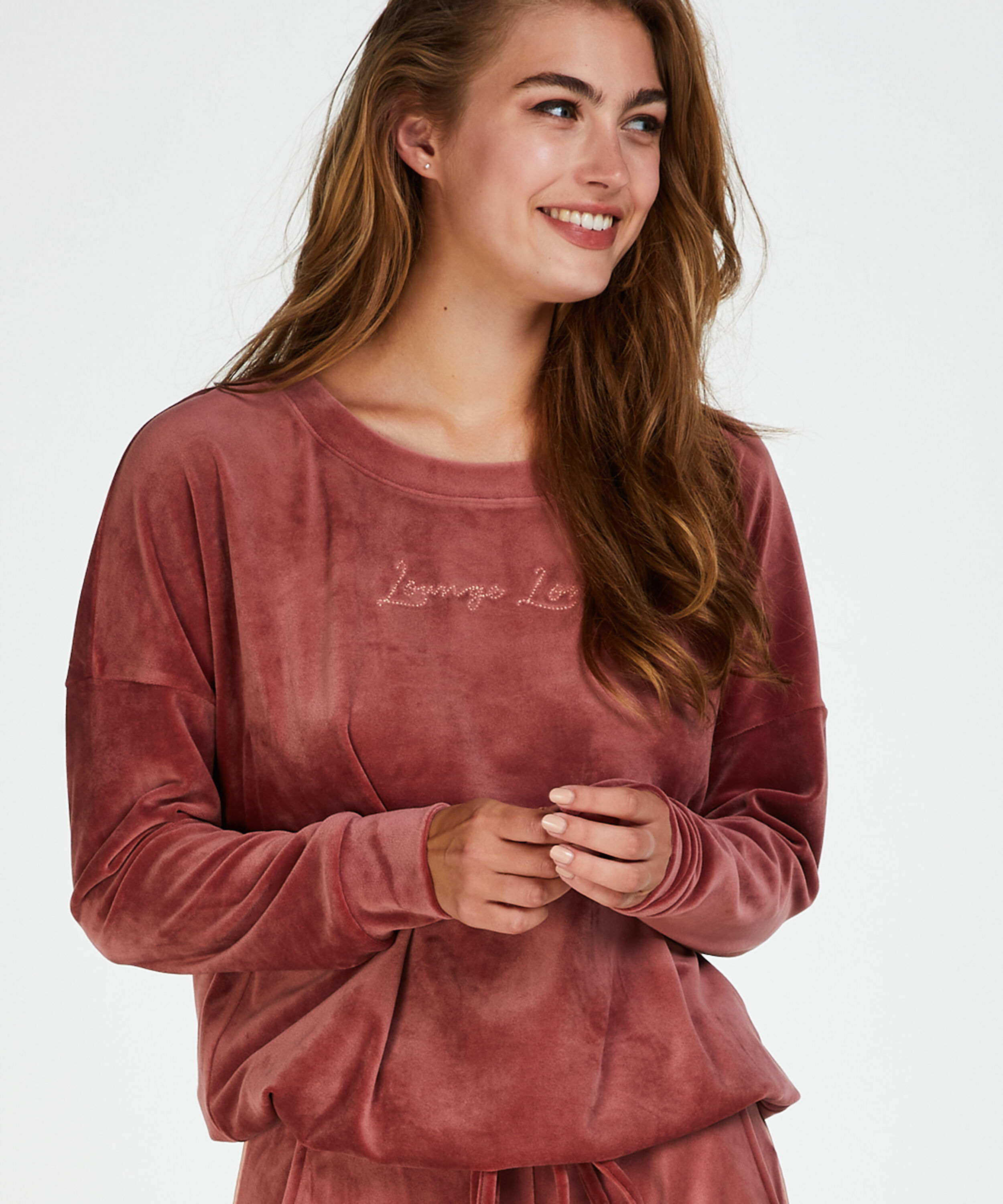 Long-sleeved Velour Top, Pink