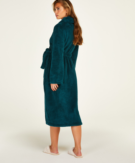Long Fleece Bathrobe, Blue