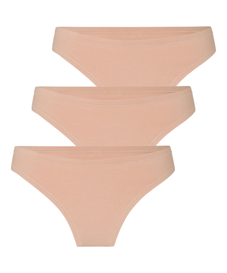 Multipack Cotton Thong, Beige