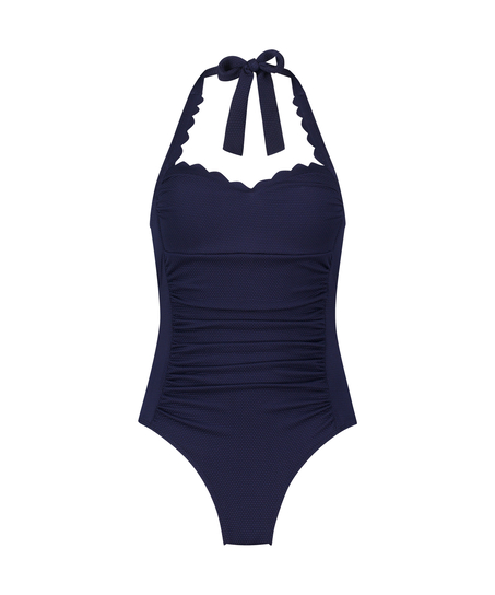 Shaping Halter Scallop Swimsuit, Blue