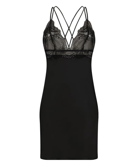 Donna Sparkle Satin Slip Dress, Black