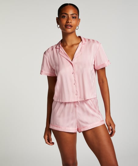 Satin Short-Sleeved Jacket, Pink