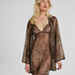 Leopard Mesh Kimono, Black