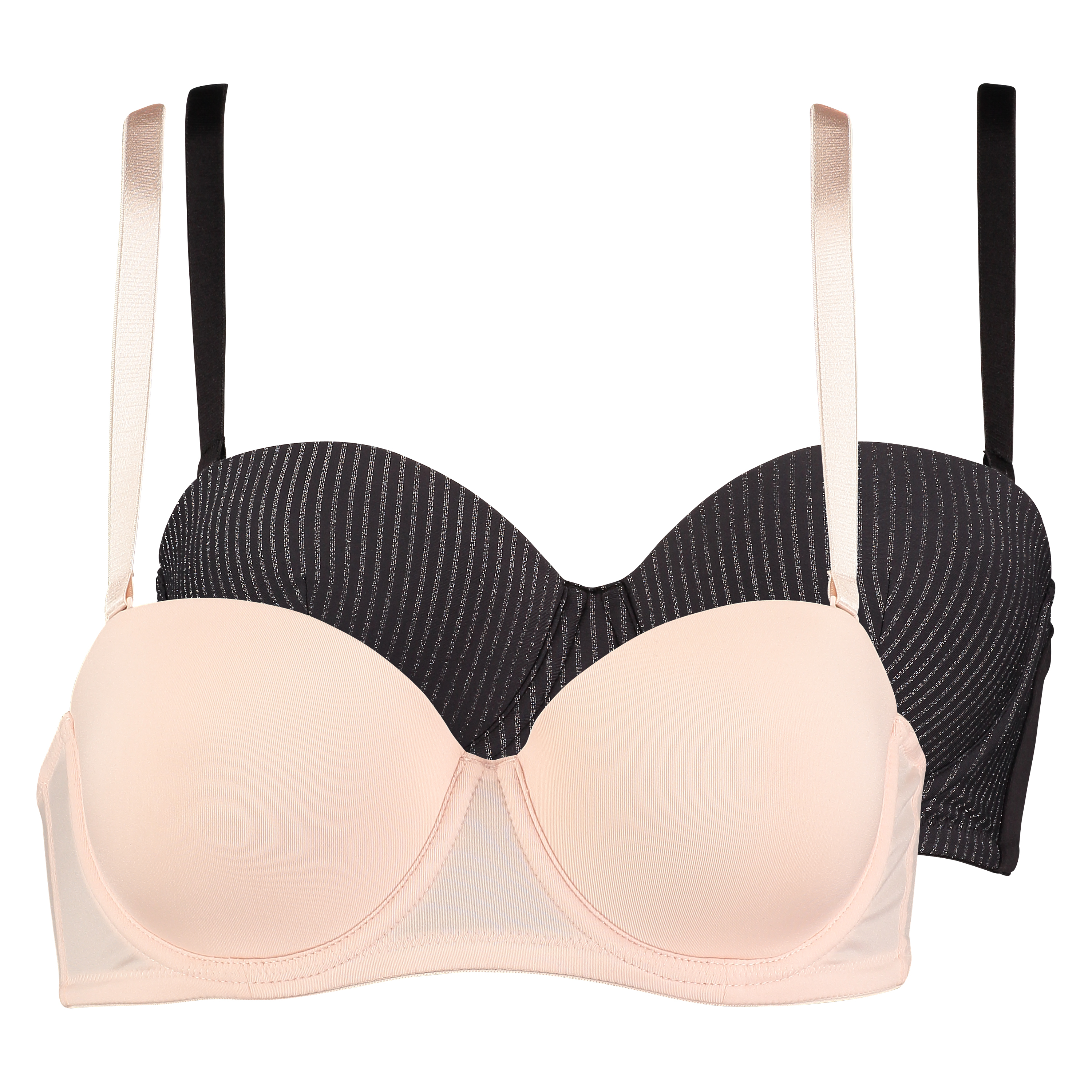 2 Strapless Padded Underwired Bras Lace, Pink, main