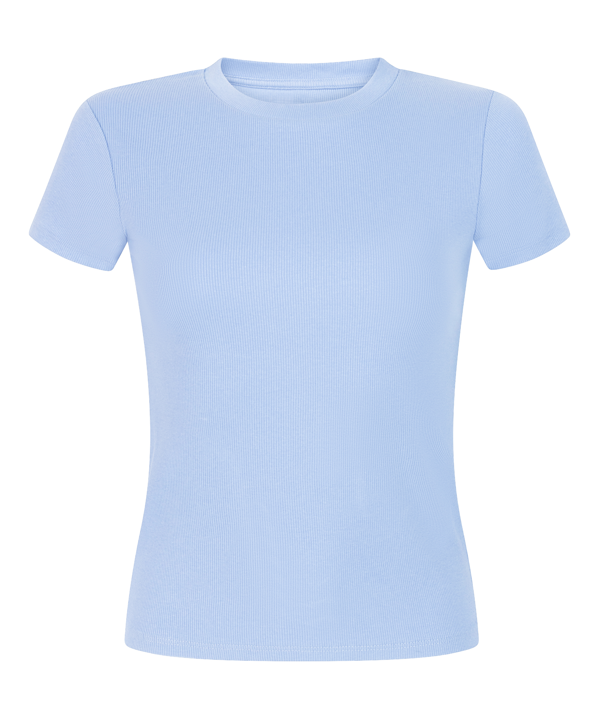 Ribbed Crew Neck Short-Sleeved Pyjama Top, Blue, main