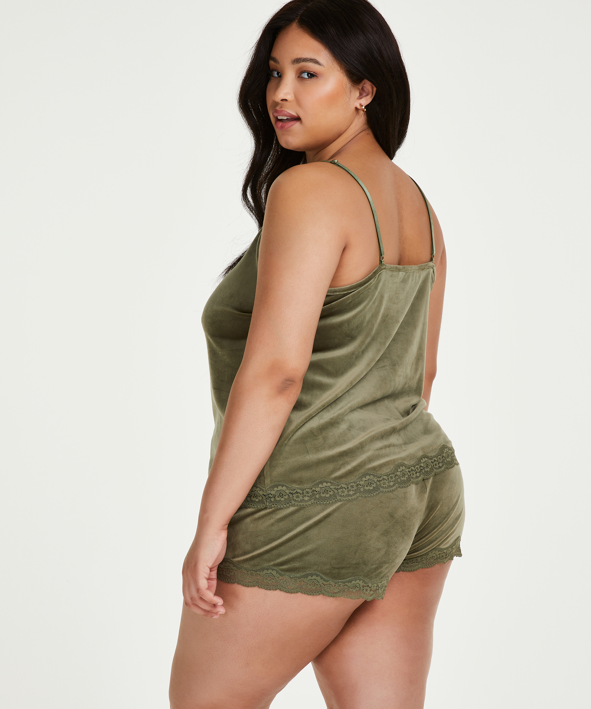 Velvet lace shorts, Green, main