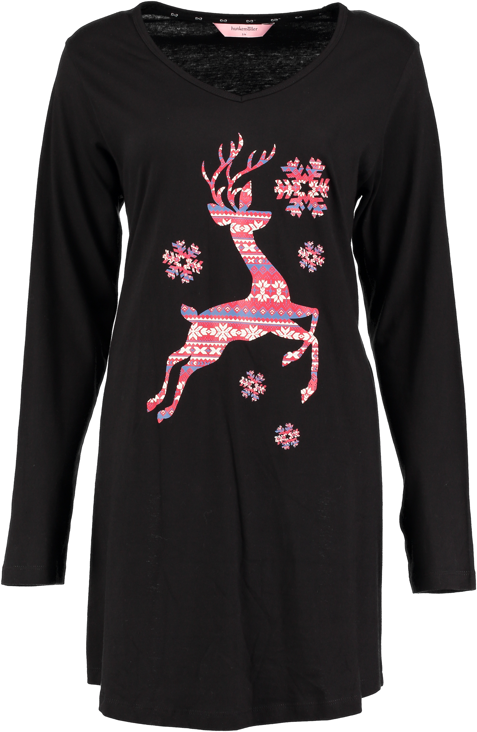 Nightshirt V-neck long sleeves, Black, main