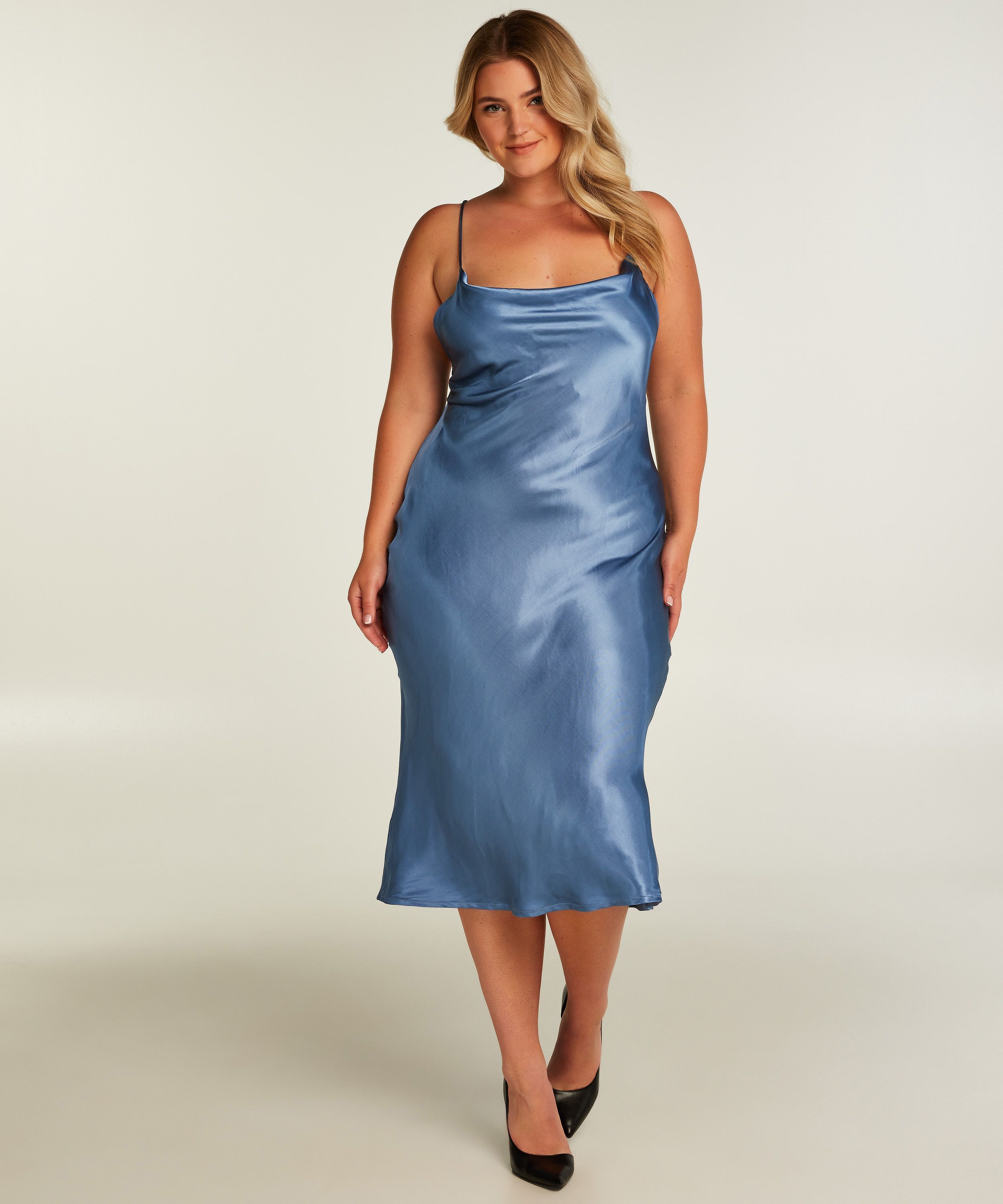 Satin Midi Dress, Blue, main