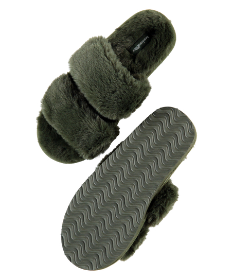 Fake Fur Slippers, Green