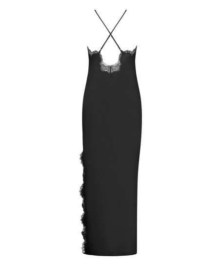 Satin Slip Dress, Black