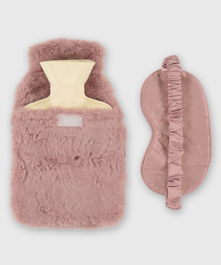 Hot Water Bottle And Eye Mask Set, Pink