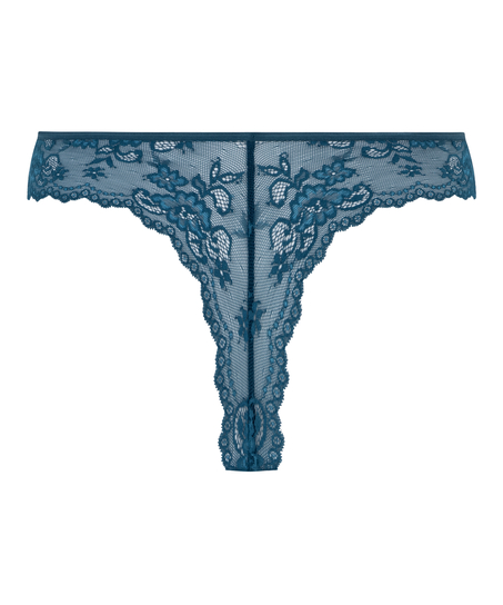 Lace Back Invisible Thong, Blue