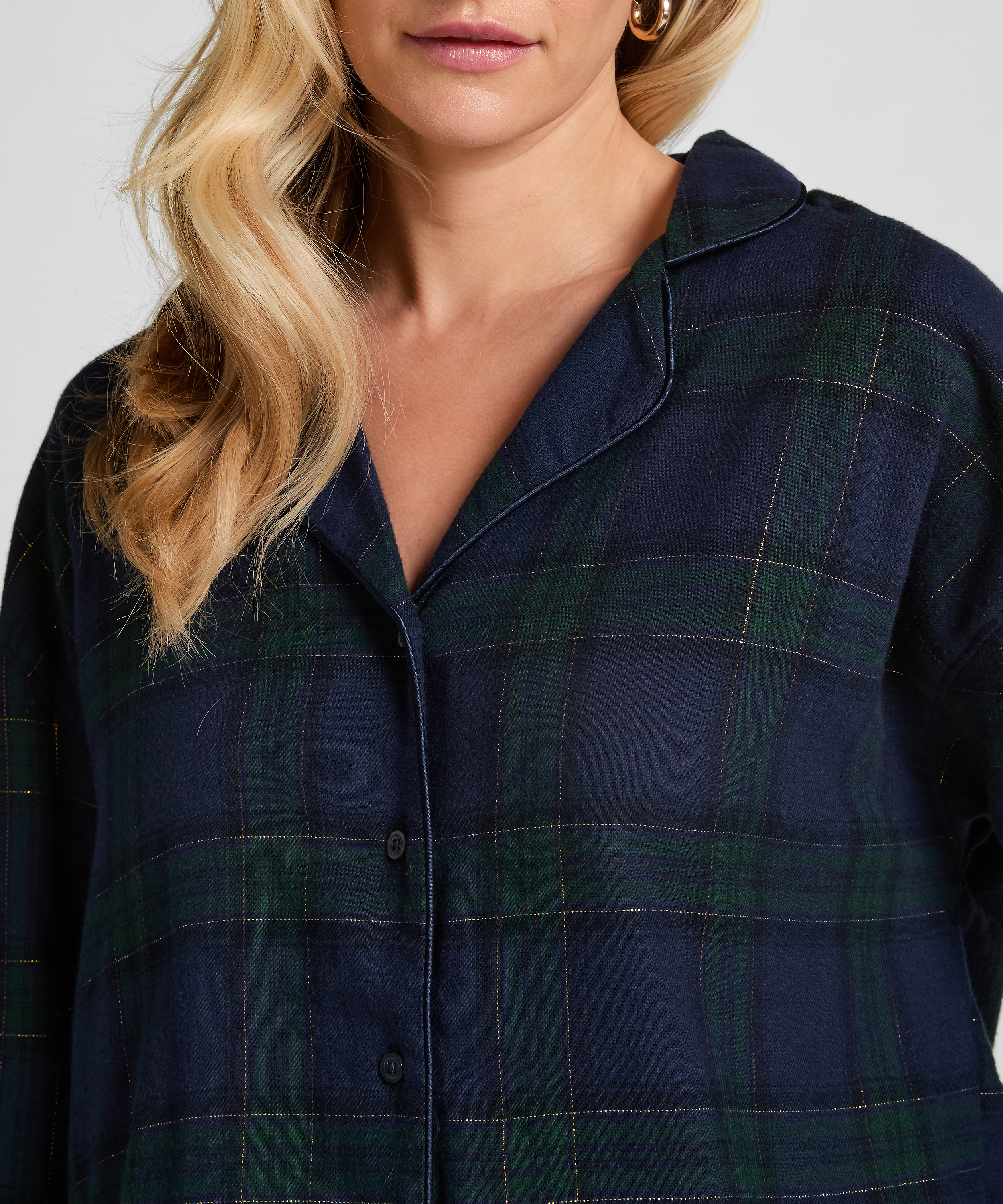 Flannel Pyjama Top, Blue, main