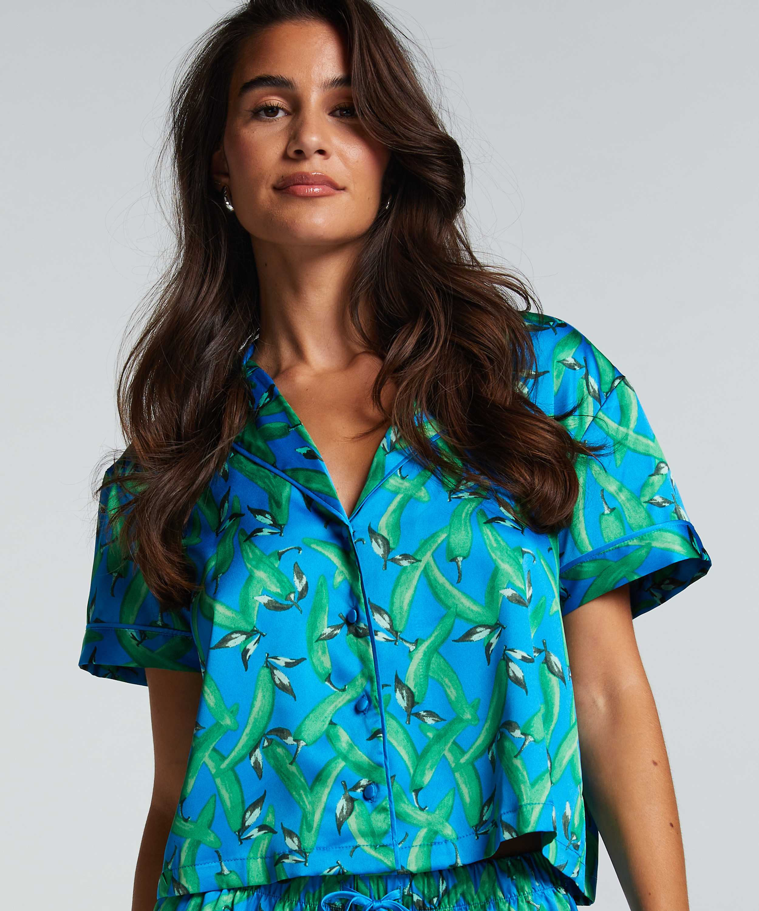 Satin Short-Sleeved Jacket, Blue, main