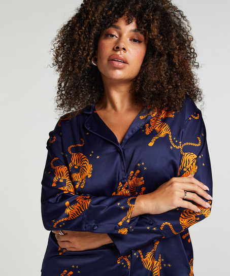 Satin Long-Sleeved Jacket, Blue