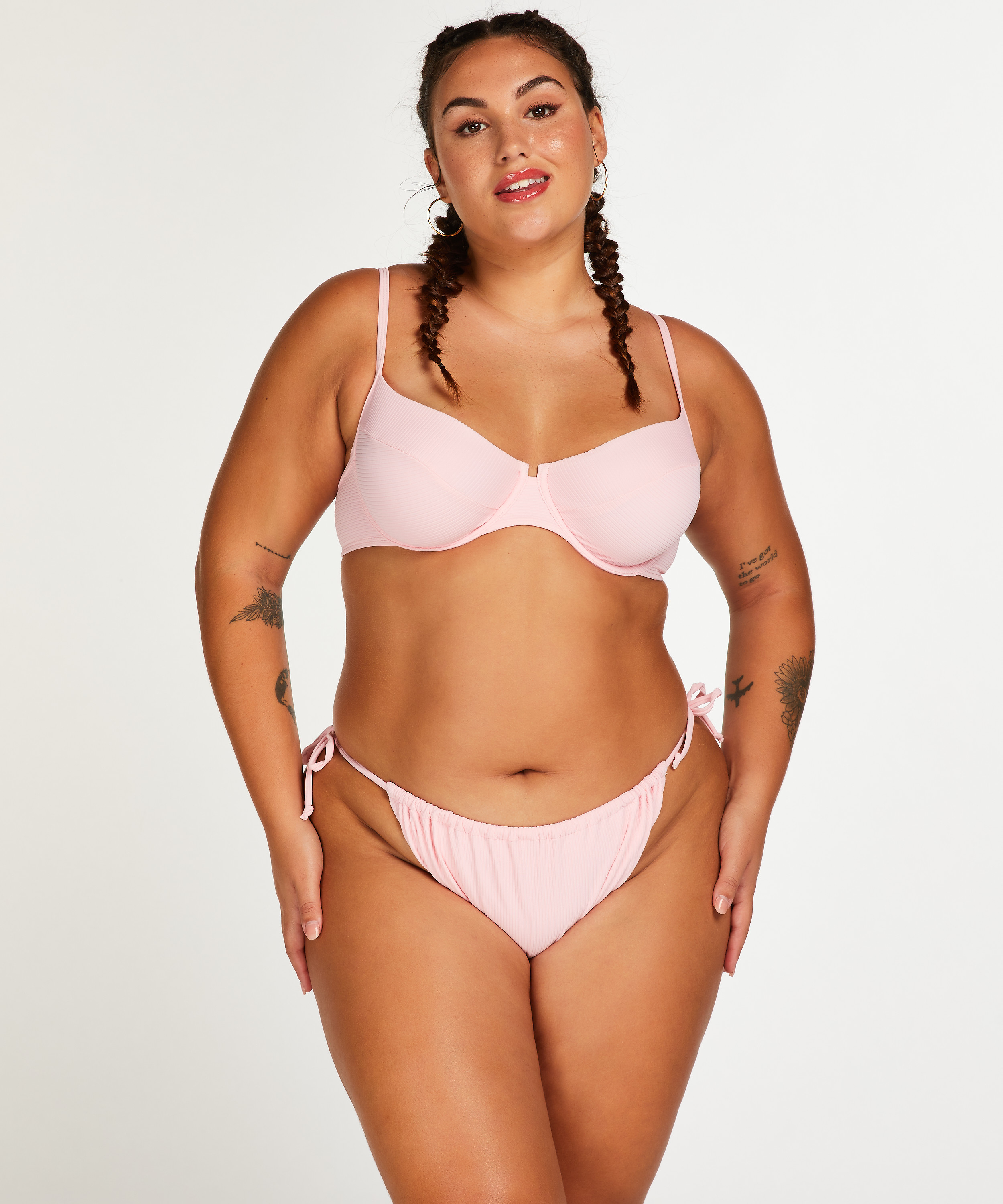 Texture high-cut bikini bottoms, Pink, main