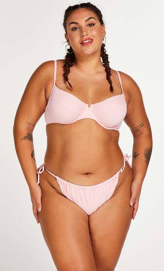 Texture high-cut bikini bottoms, Pink