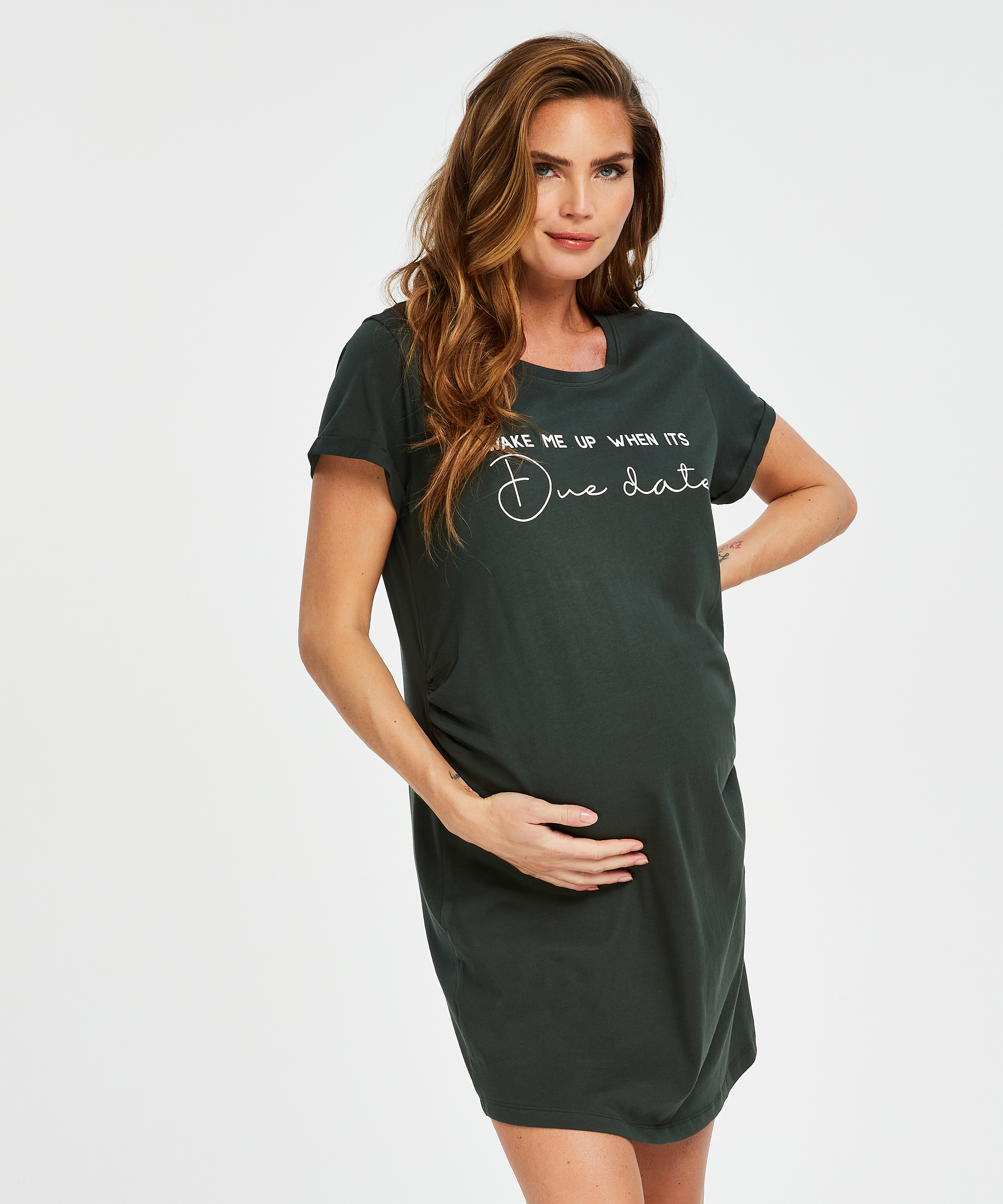 Short-Sleeved Maternity Nightshirt, Green, main