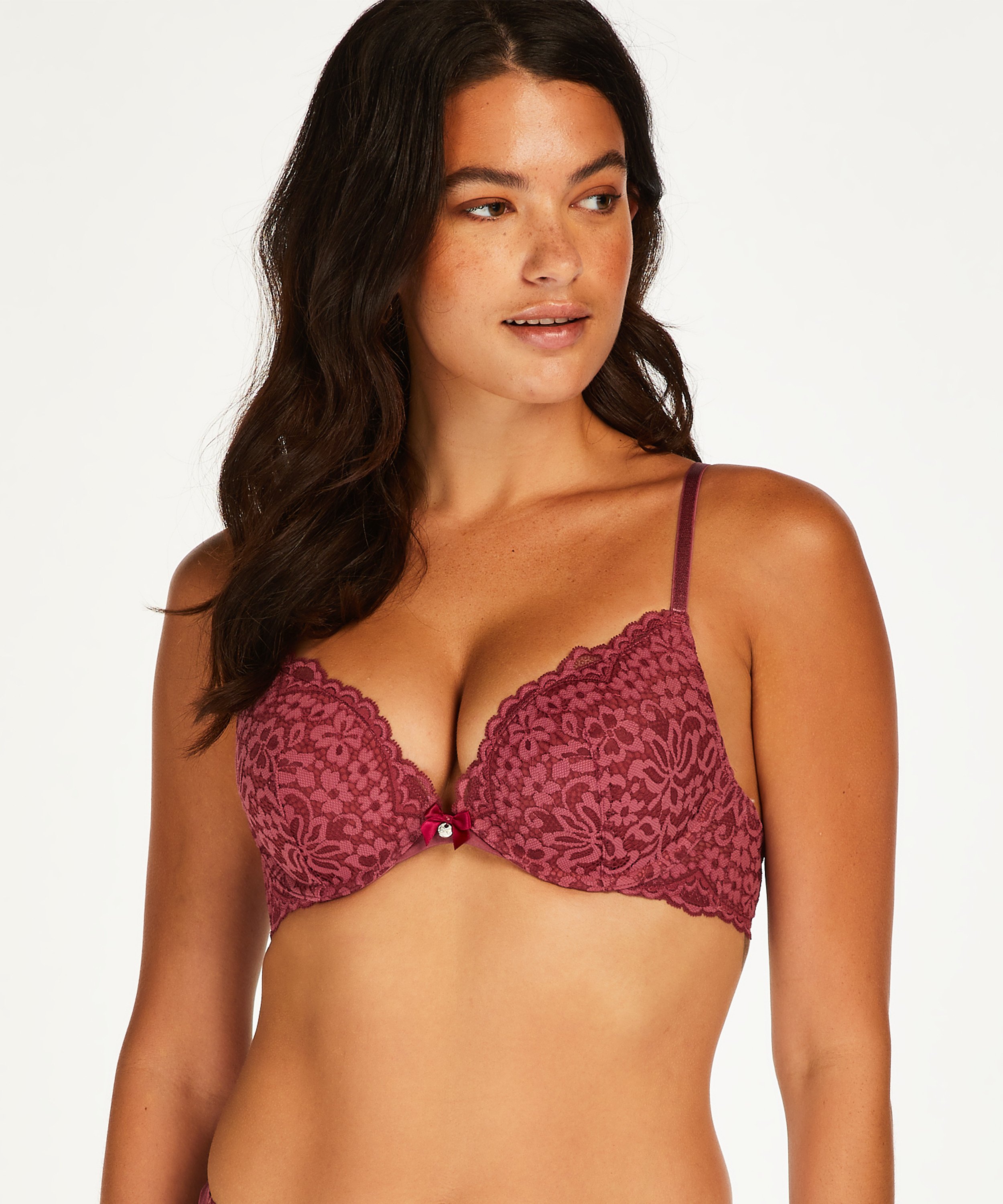 Rose padded push-up bra, Red, main