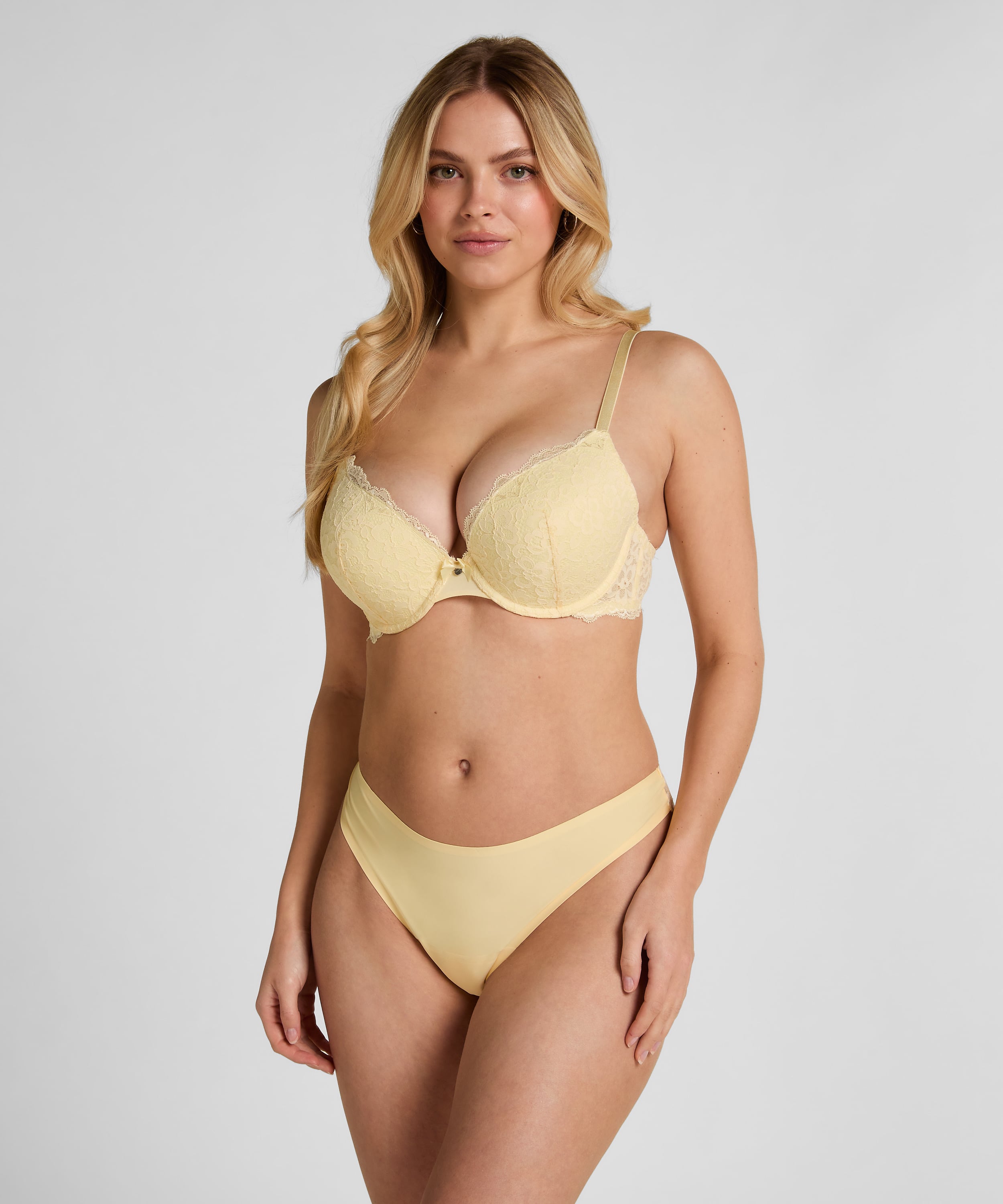 Lace Back Invisible Thong, Yellow, main