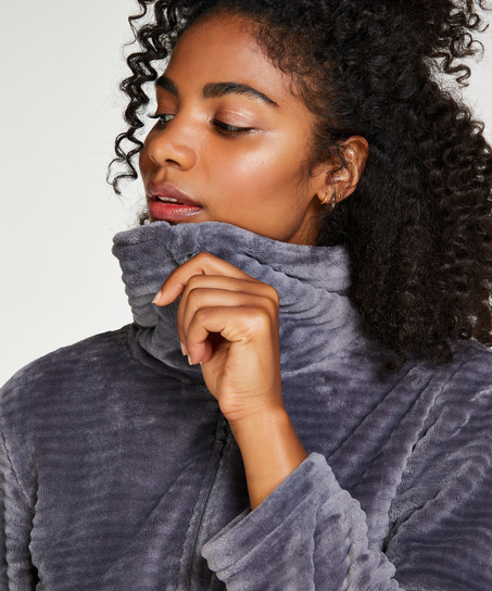 Fleece Zip Bathrobe, Gray