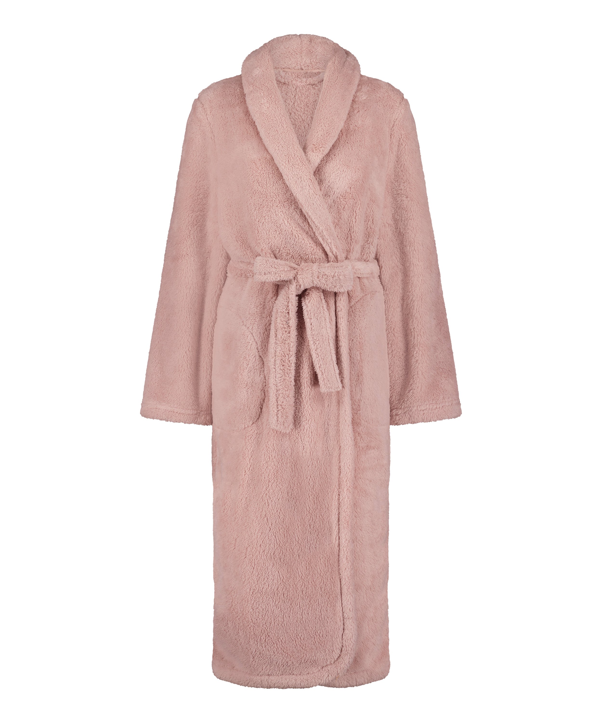 Long Fleece Bathrobe, Pink, main