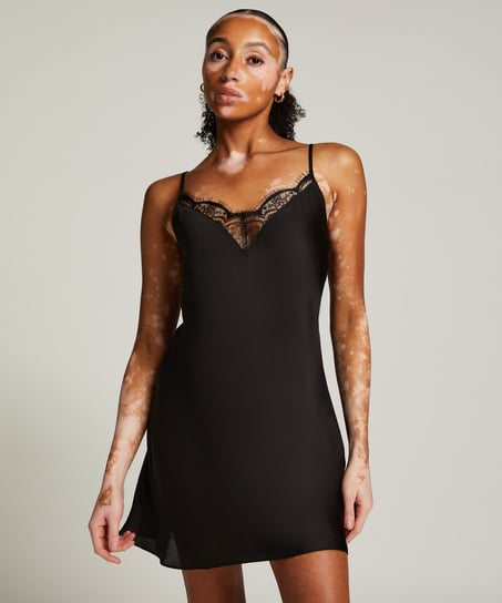 Satin Slip Dress, Black