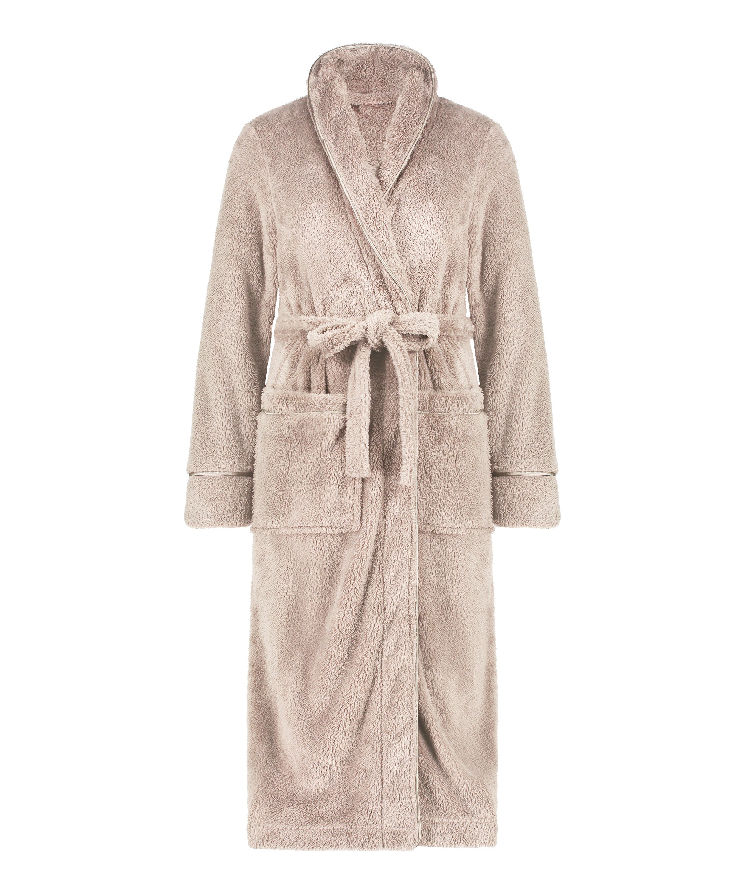 Long Fleece Bathrobe, Brown, main