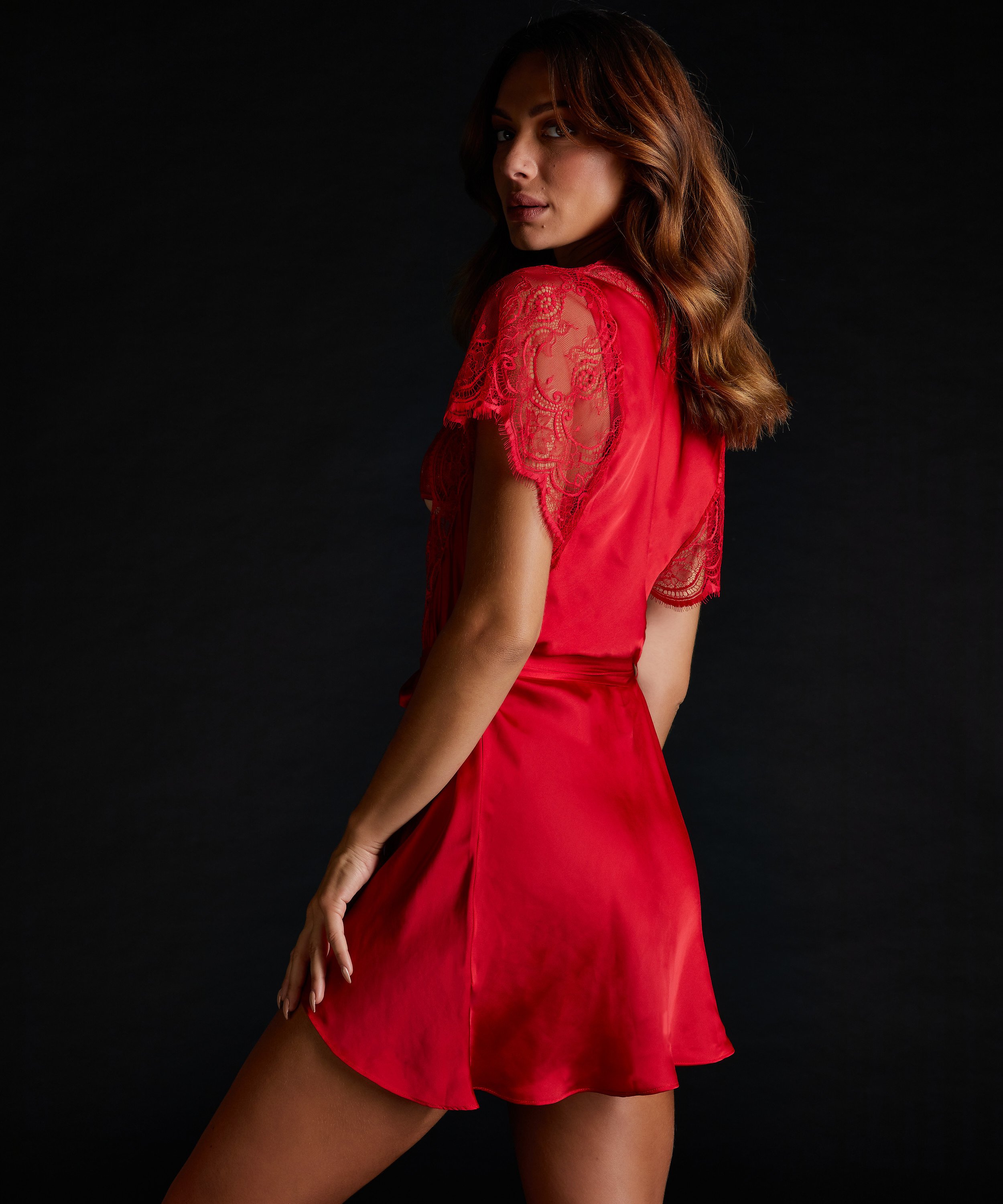 Coco satin kimono, Red, main