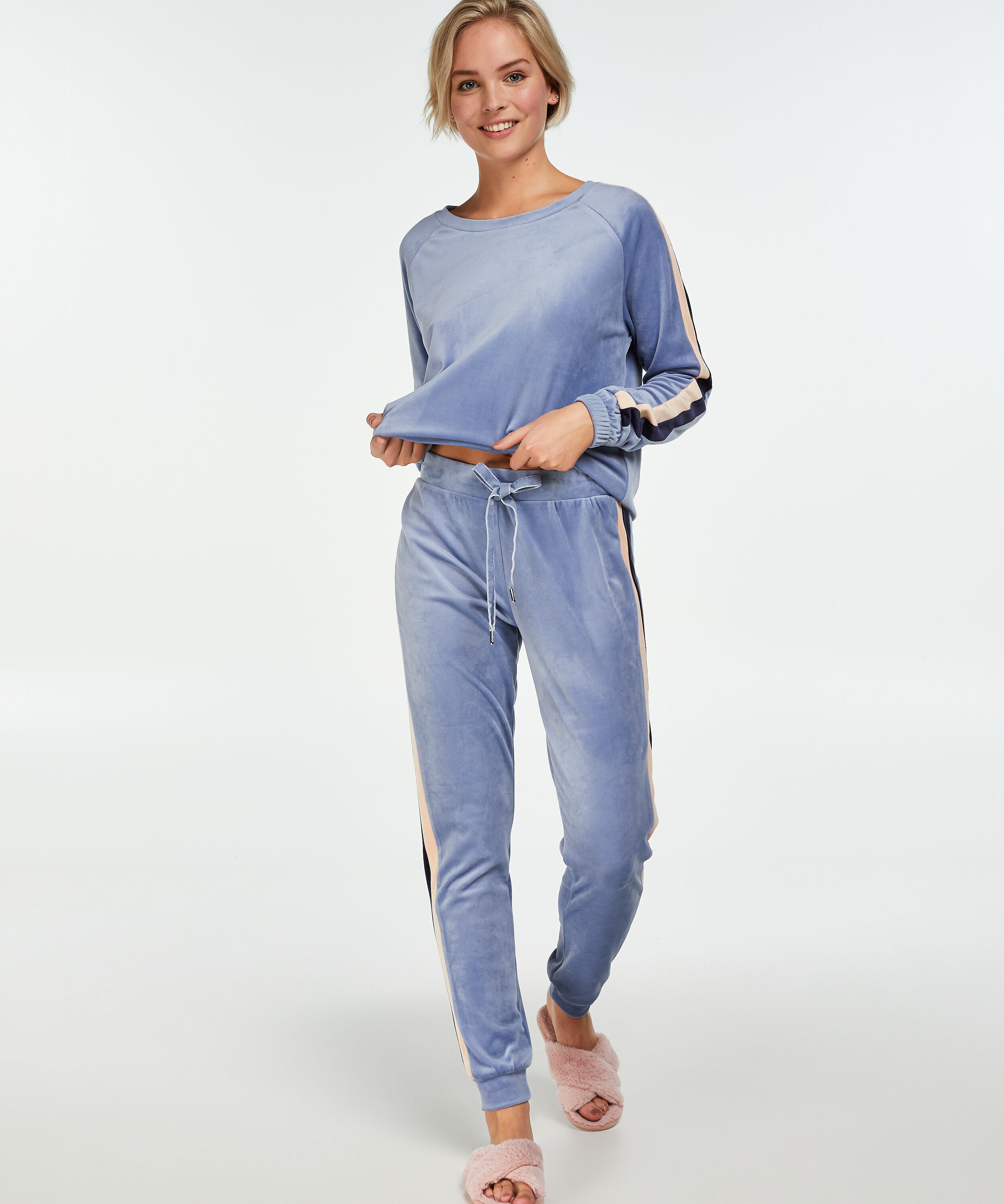 Striped Velvet Jogging Pants, Blue