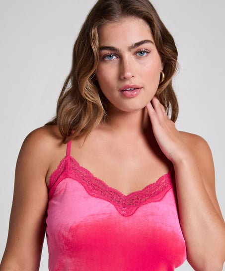 Velours Lace Cami Top, Pink