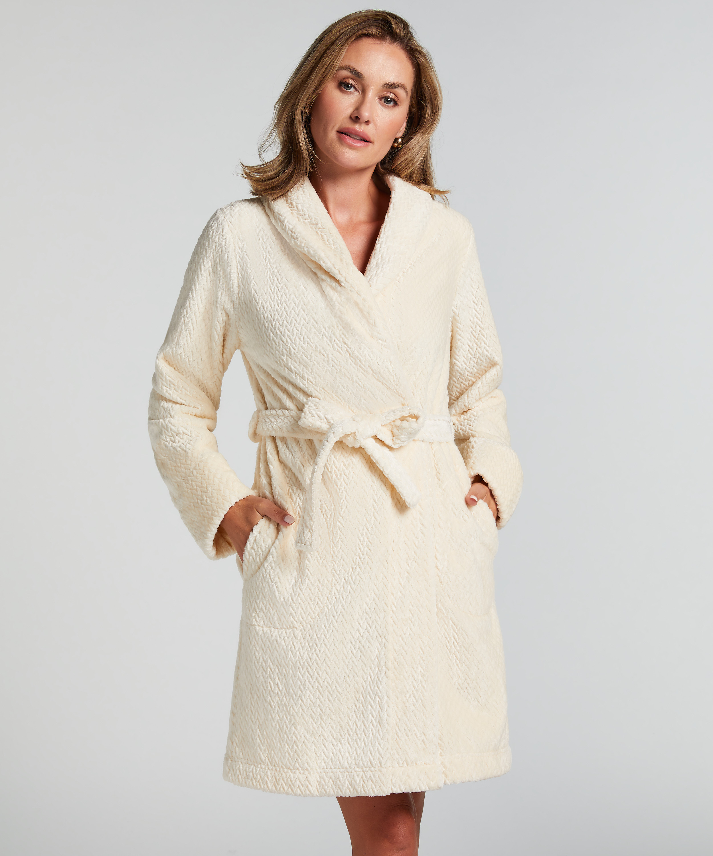 Fleece Bathrobe, White, main