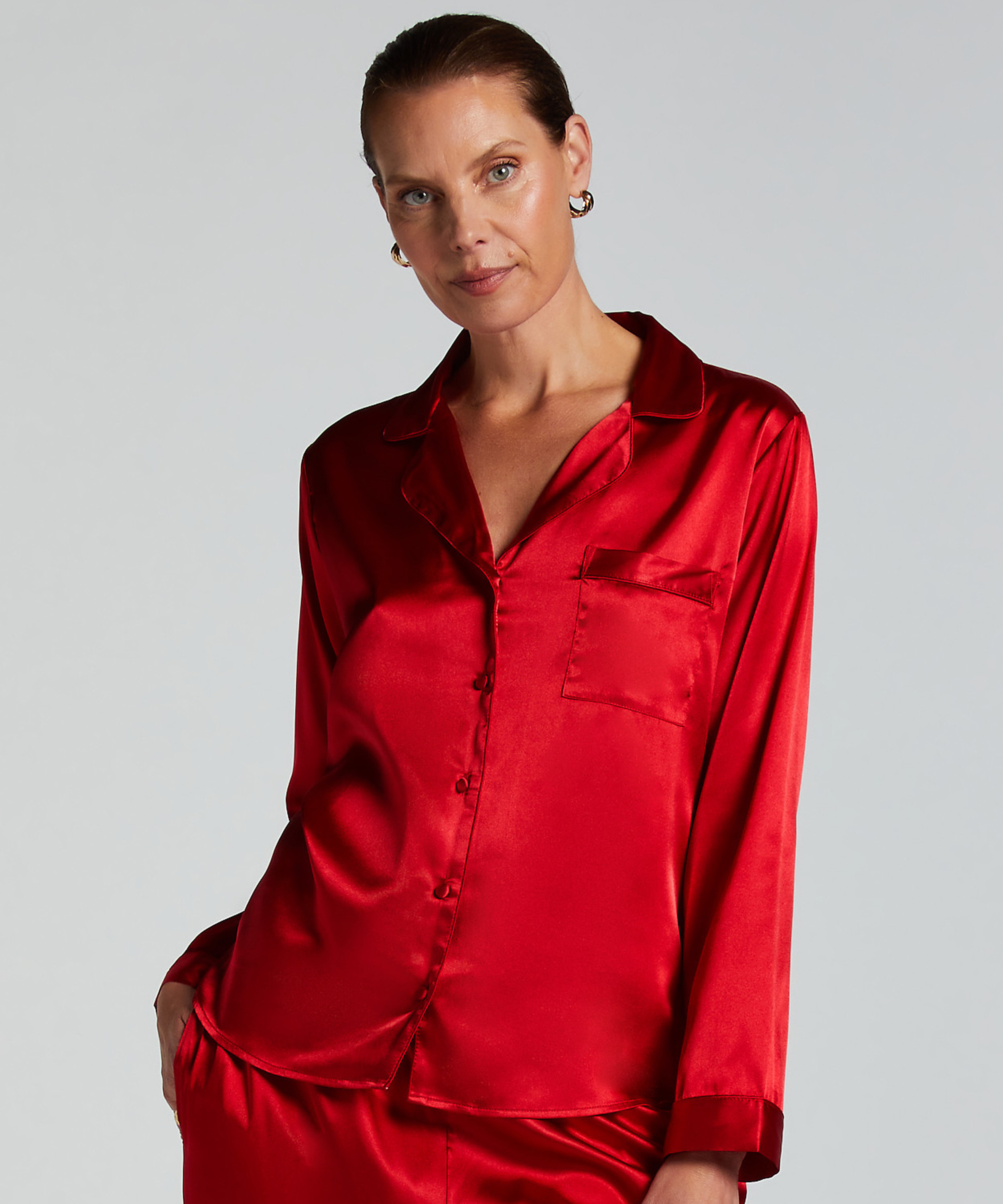 Satin Long-Sleeved Jacket, Red, main