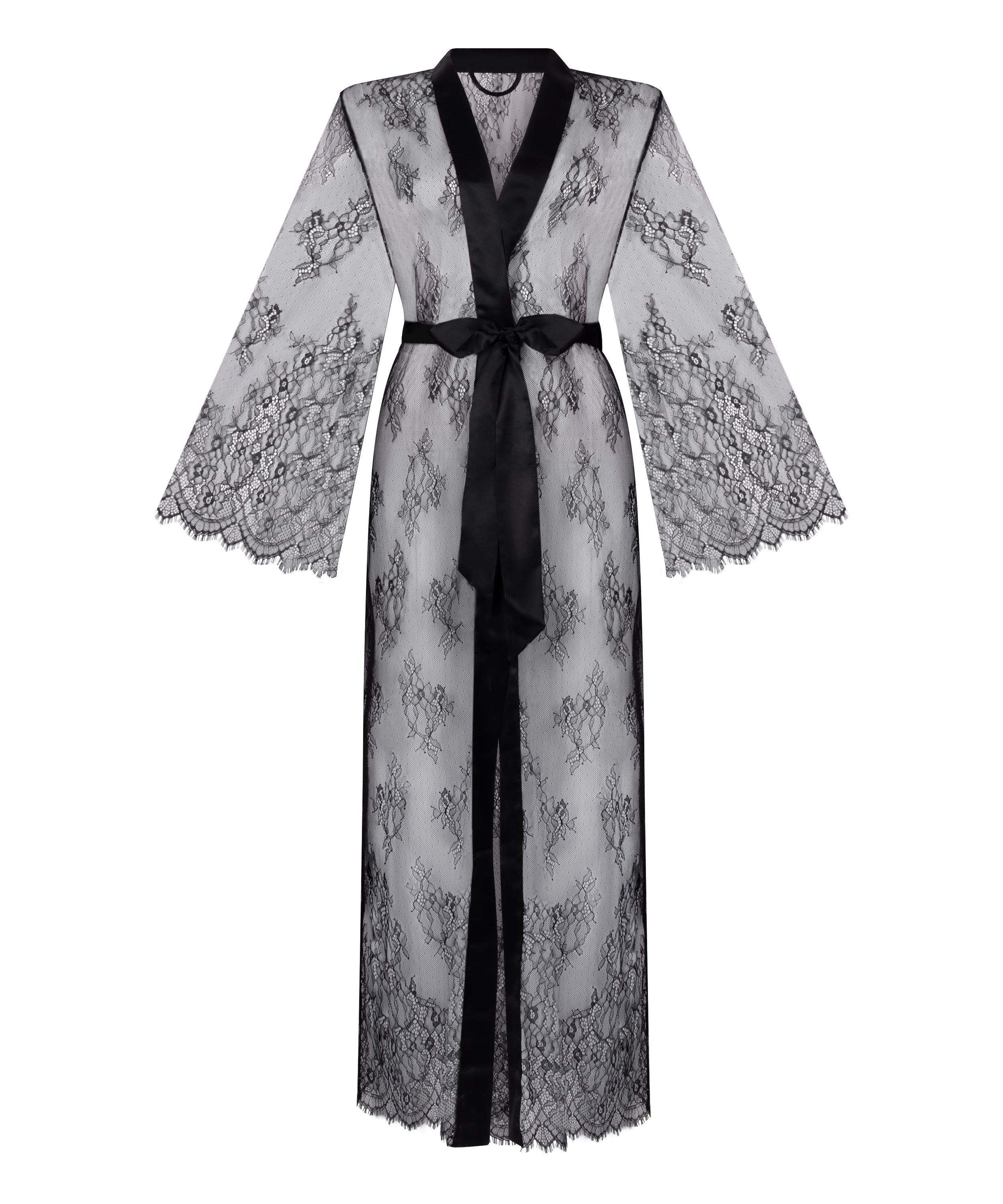Long Allover Lace Kimono, Black, main