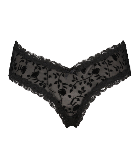V-shaped Brazilian knickers mesh, Black