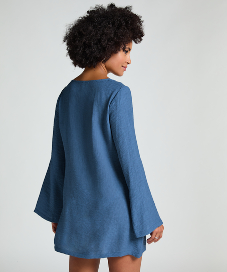 Beach Long-Sleeved Ring Dress, Blue