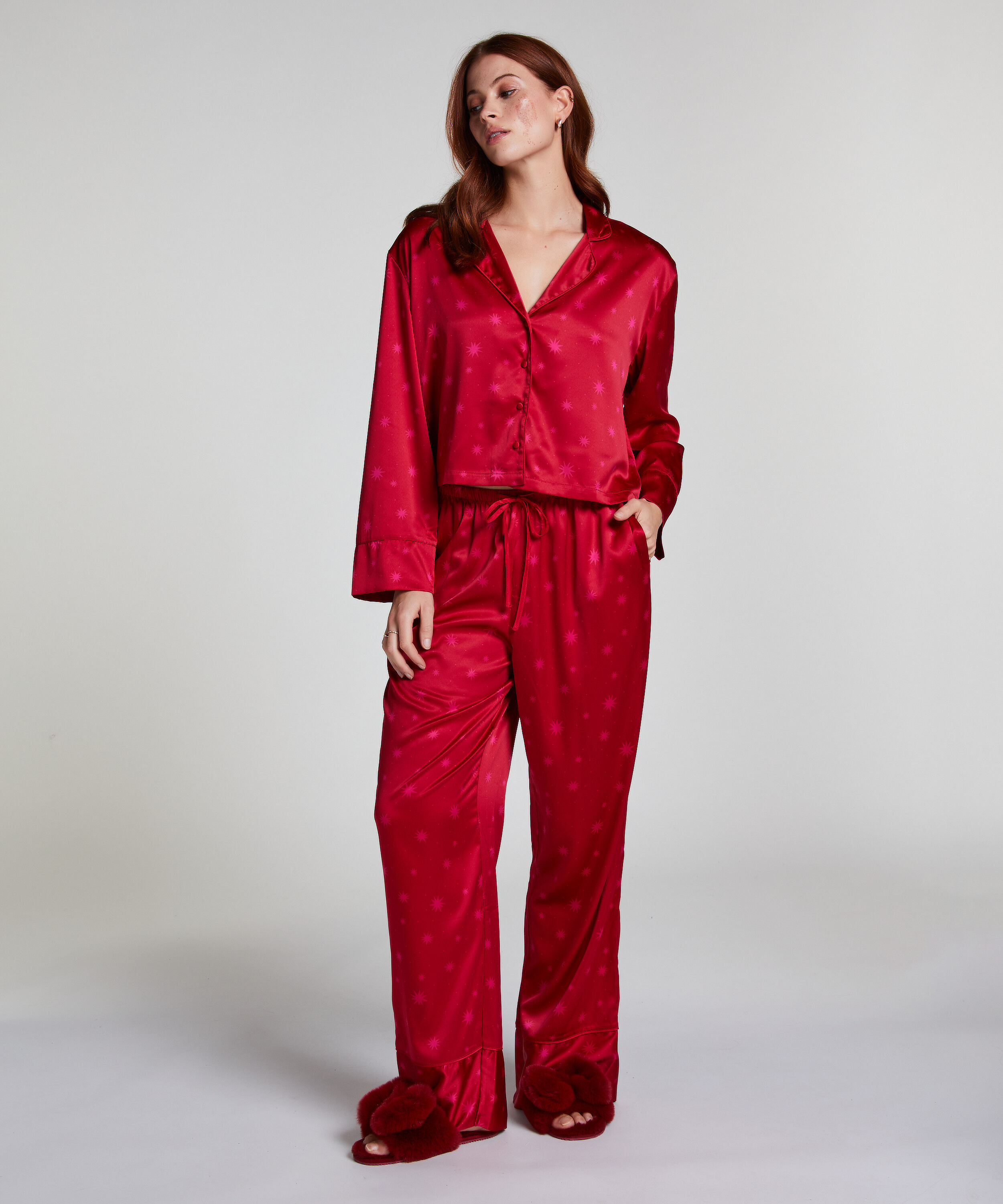 Satin Long-Sleeved Jacket, Red