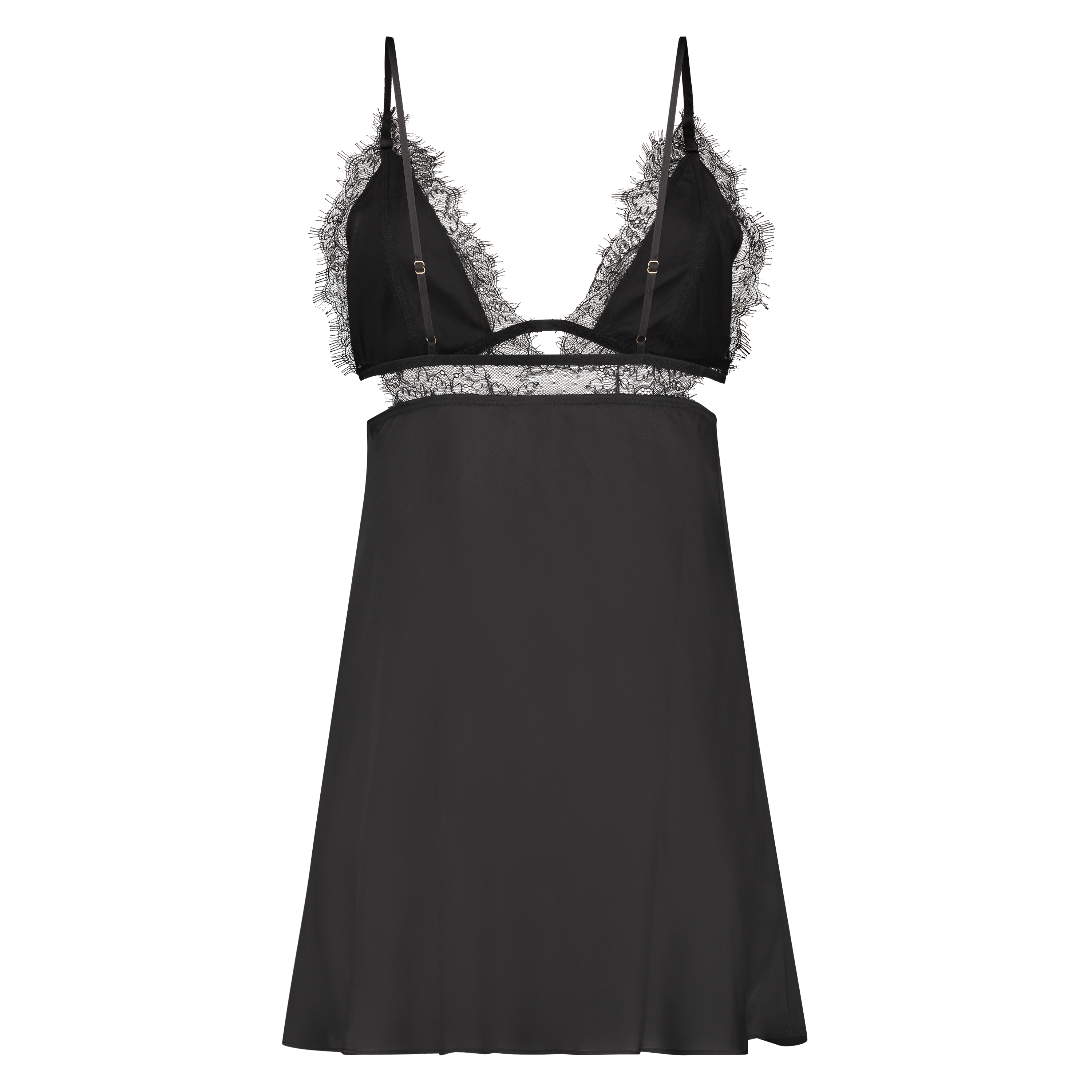Satin Holly slip dress, Black, main