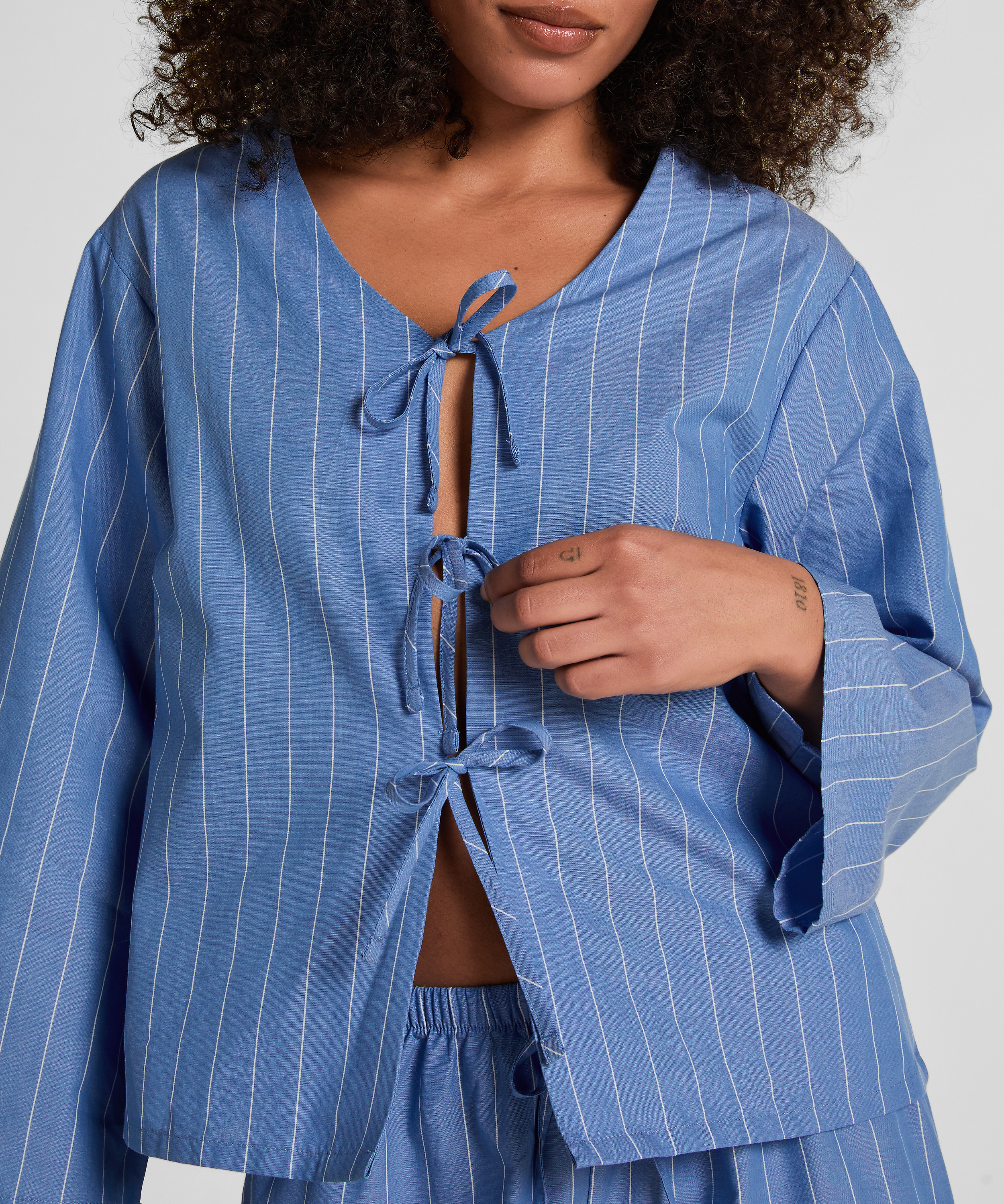Striped Pyjama Jacket, Blue, main