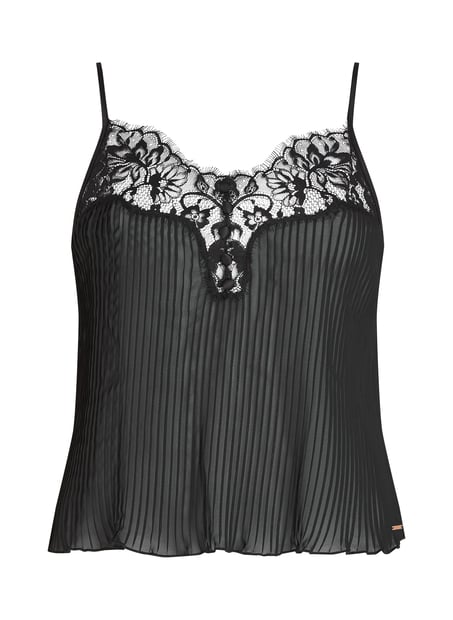 Plisse Lace Cami, Black