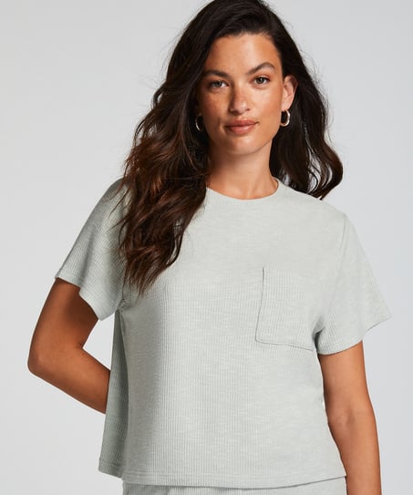 Rib Short-Sleeved Top, Green