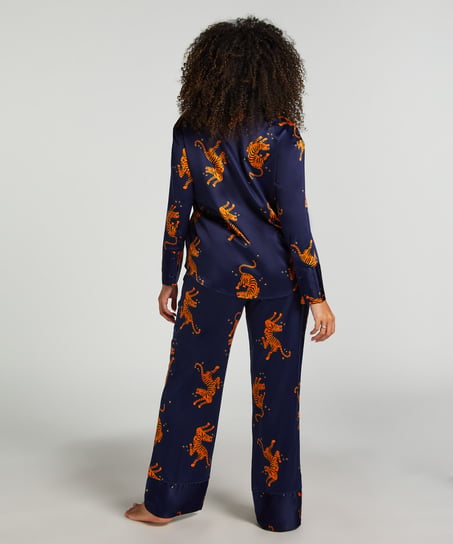 Satin Long-Sleeved Jacket, Blue